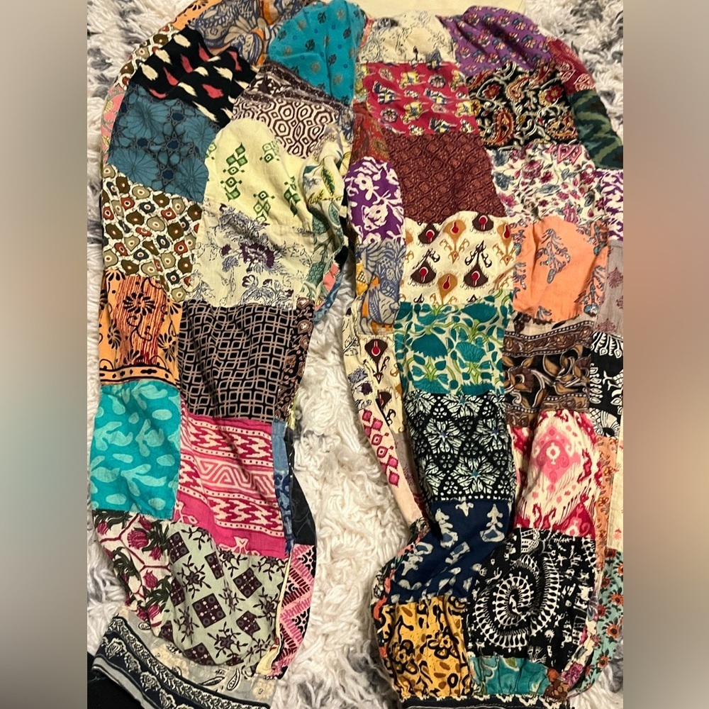 Colorful Patchwork Pants Gypsy Rose boho had made pant 8/10 free size medium L